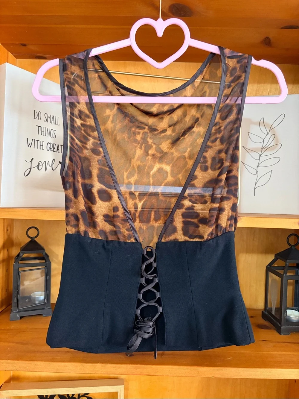 Y2K Leopard Mesh Corset Top Sheer Mob Wife Going Out Nightlife Size M - Picture 3 of 5